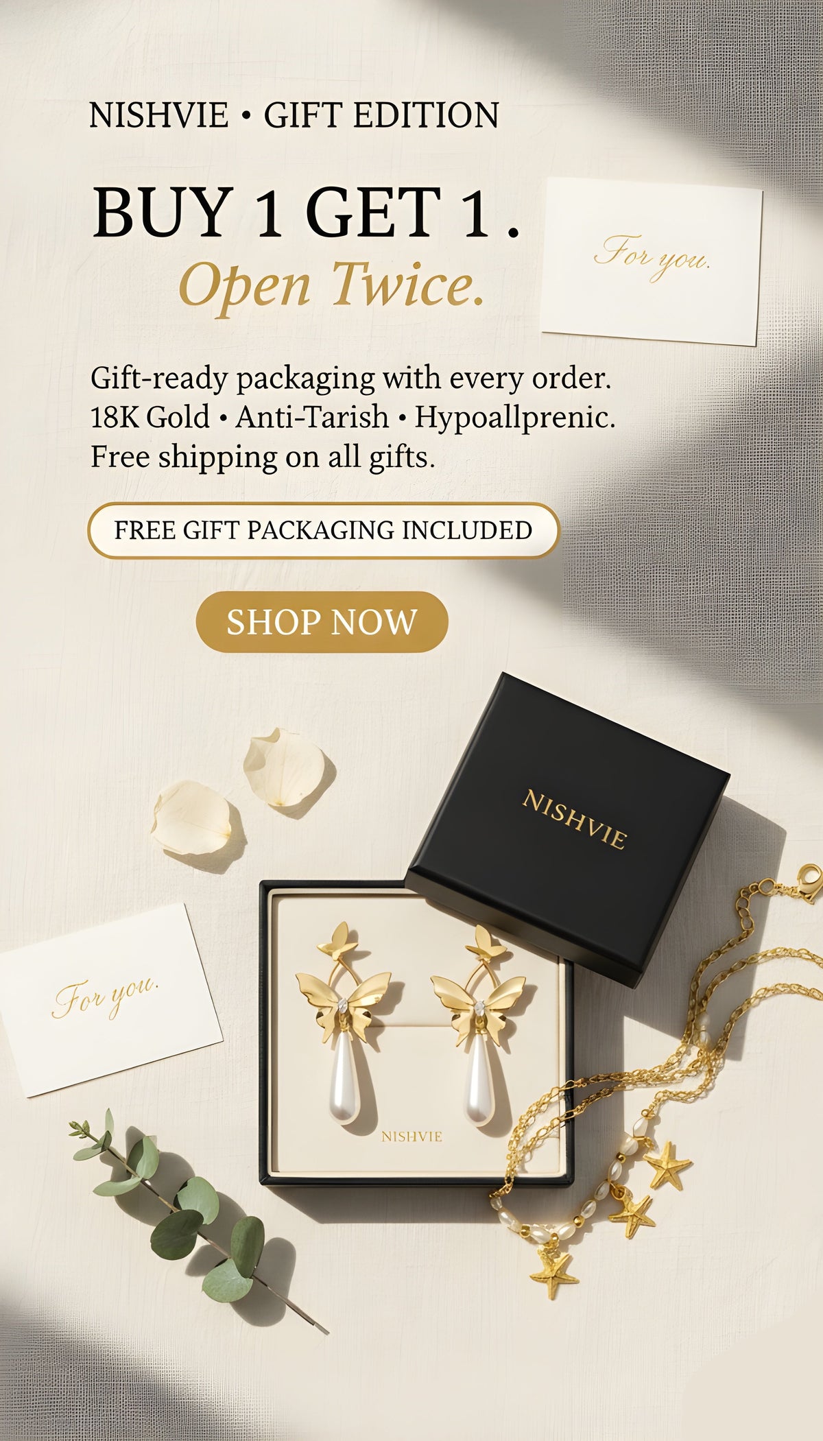 Nishvie gift edition jewelry with promotional text on a light background