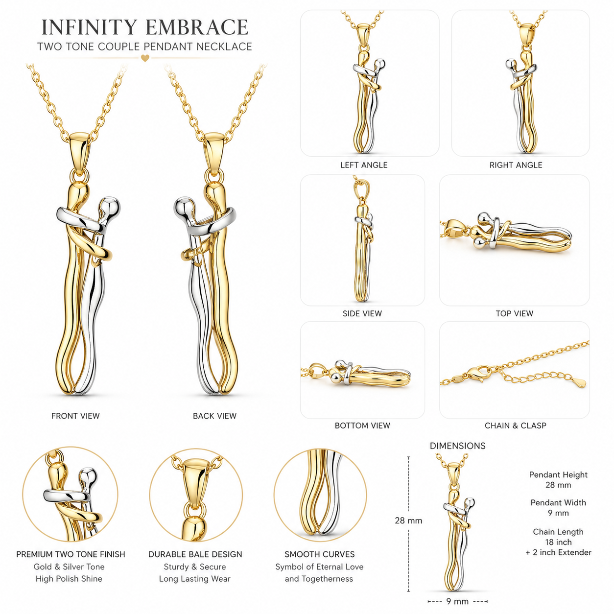 Embrace Bond Couple Pendant Necklac